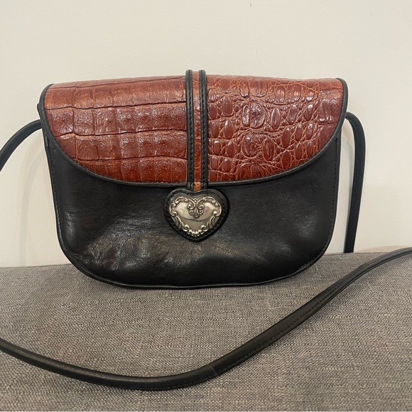 BRIGHTON Brown Croc Embossed and Black Leather Small Flap Crossbody - Picture 11 of 11